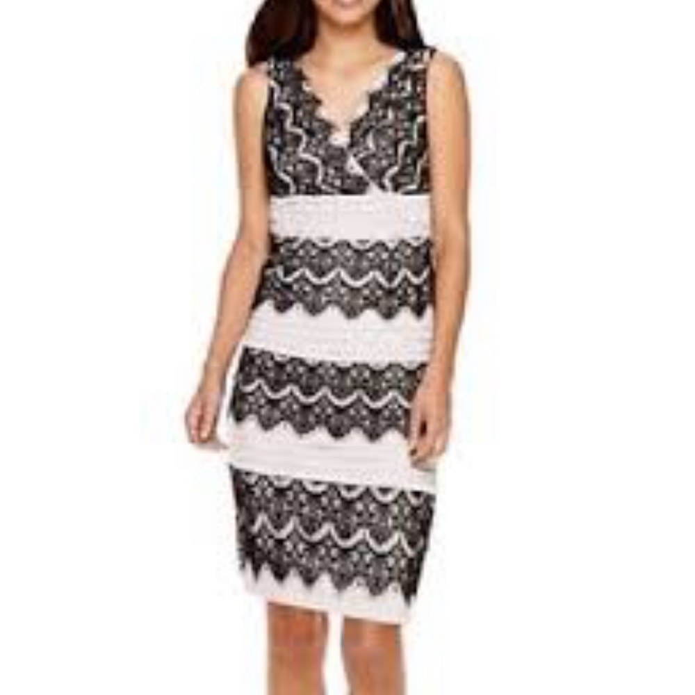 Melrose Sleeveless Lace Colorblock Sheath Dress Black/Sterling Size 14W